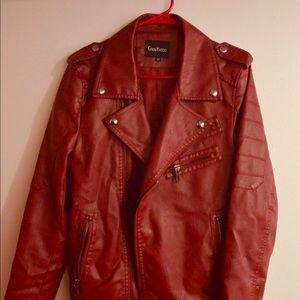 Extra Small men’s zip up dark red biker jacket XS